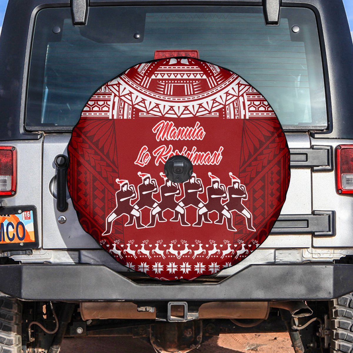 Toa Samoa Christmas Spare Tire Cover Samoa Siva Tau Manuia Le Kerisimasi Red Vibe - Wonder Print Shop