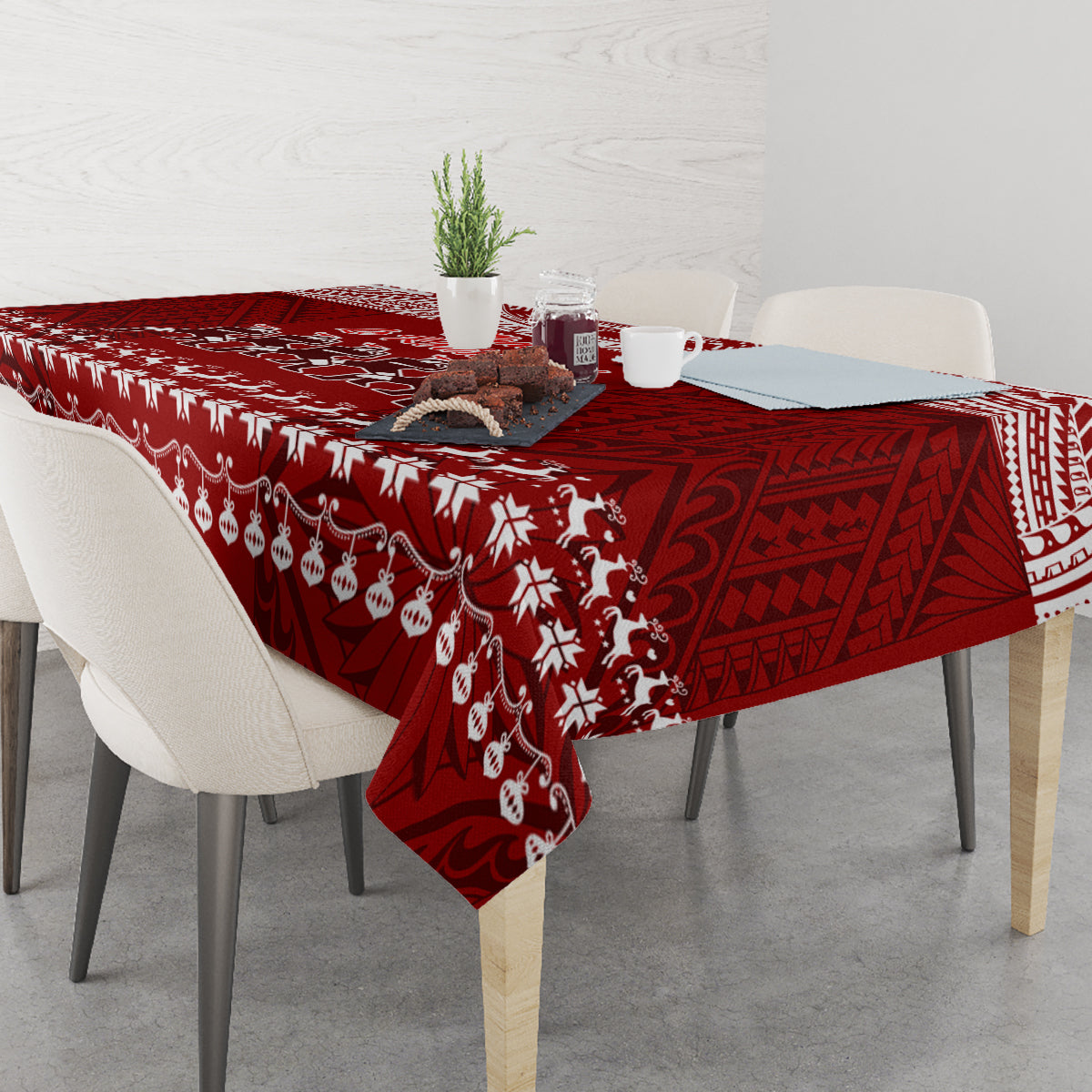 Toa Samoa Christmas Tablecloth Samoa Siva Tau Manuia Le Kerisimasi Red Vibe - Wonder Print Shop