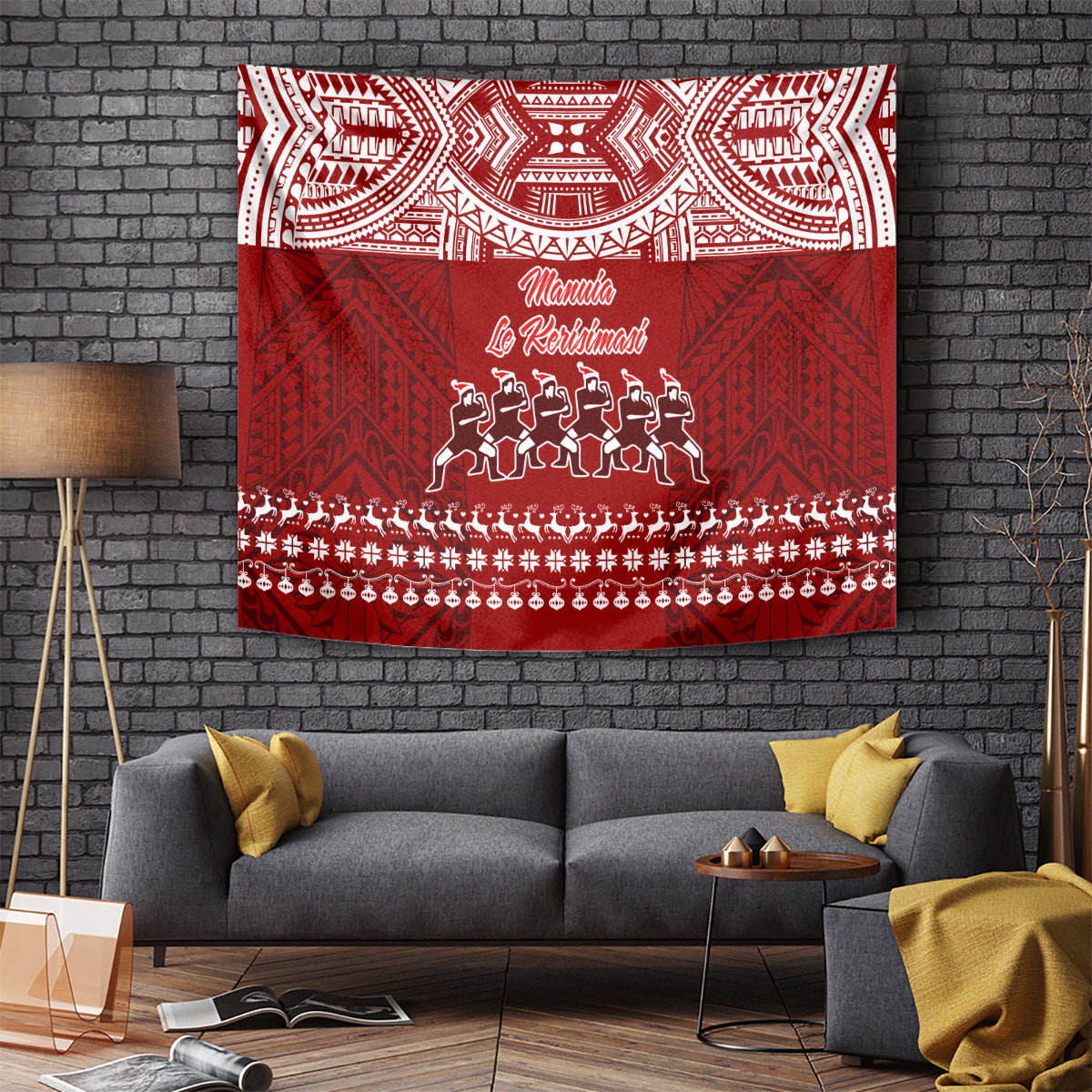 Toa Samoa Christmas Tapestry Samoa Siva Tau Manuia Le Kerisimasi Red Vibe - Wonder Print Shop