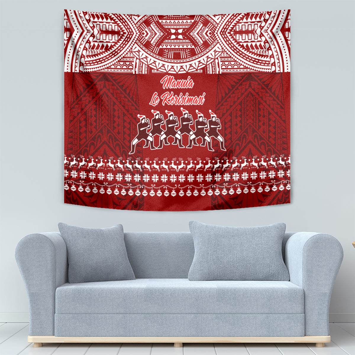 Toa Samoa Christmas Tapestry Samoa Siva Tau Manuia Le Kerisimasi Red Vibe - Wonder Print Shop