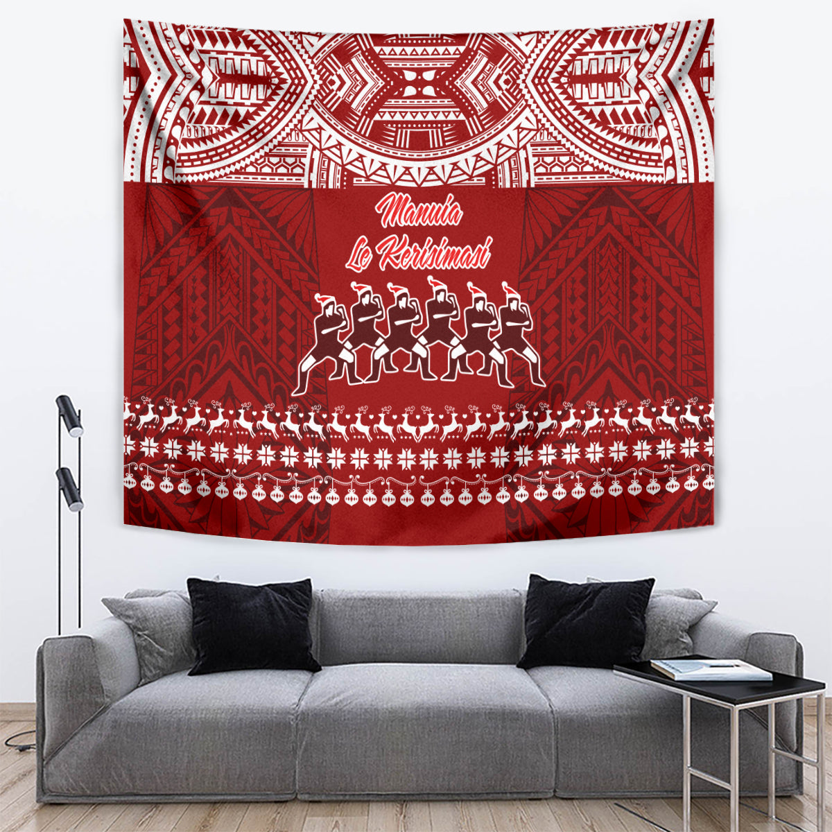 Toa Samoa Christmas Tapestry Samoa Siva Tau Manuia Le Kerisimasi Red Vibe - Wonder Print Shop