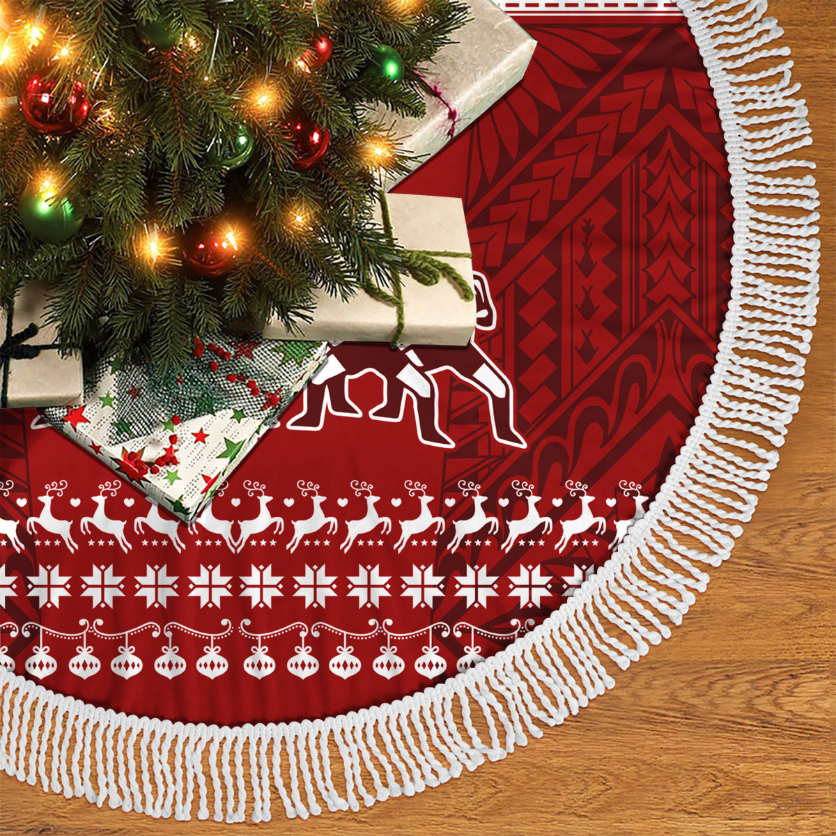 Toa Samoa Christmas Tree Skirt Samoa Siva Tau Manuia Le Kerisimasi Red Vibe - Wonder Print Shop