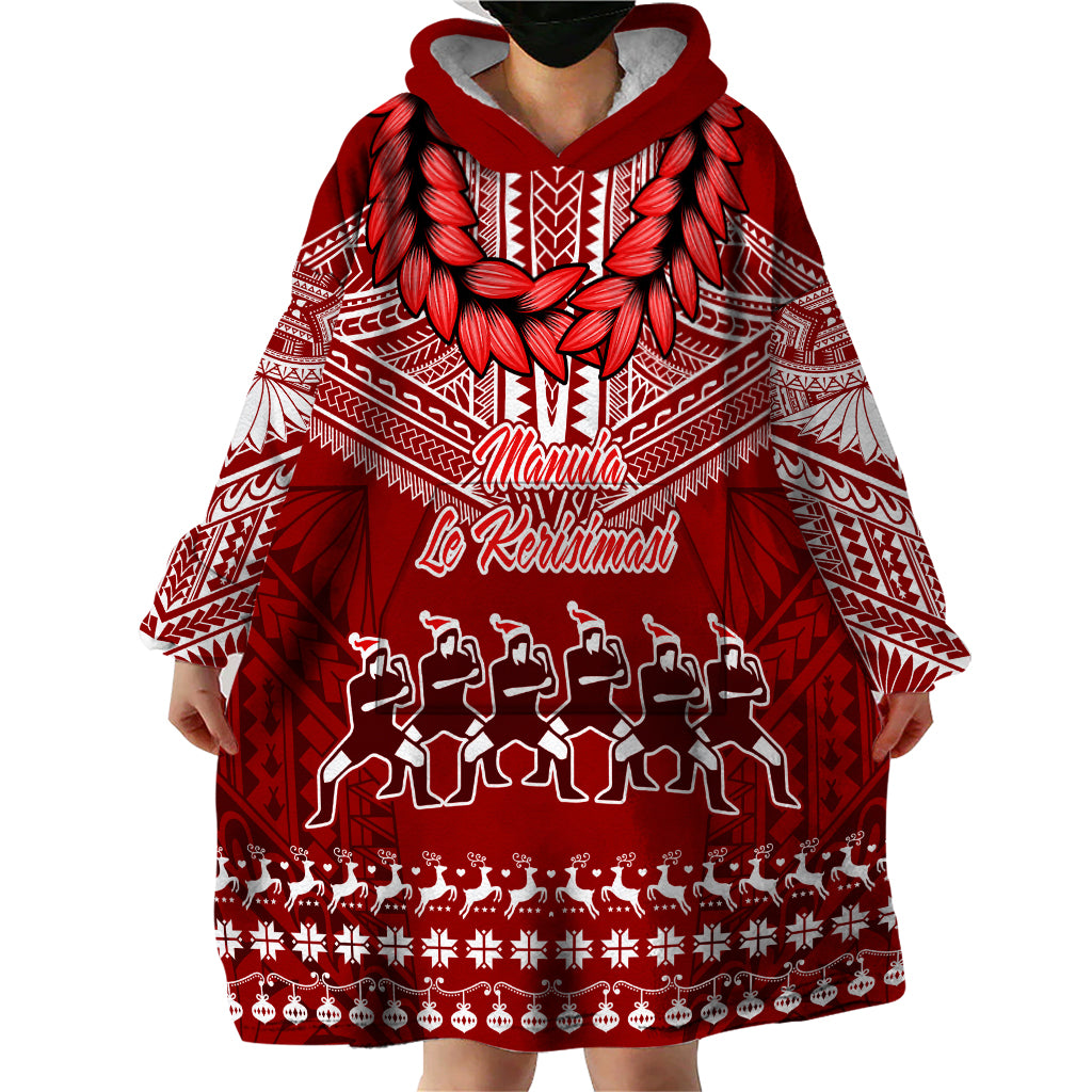 Toa Samoa Christmas Wearable Blanket Hoodie Samoa Siva Tau Manuia Le Kerisimasi Red Vibe - Wonder Print Shop