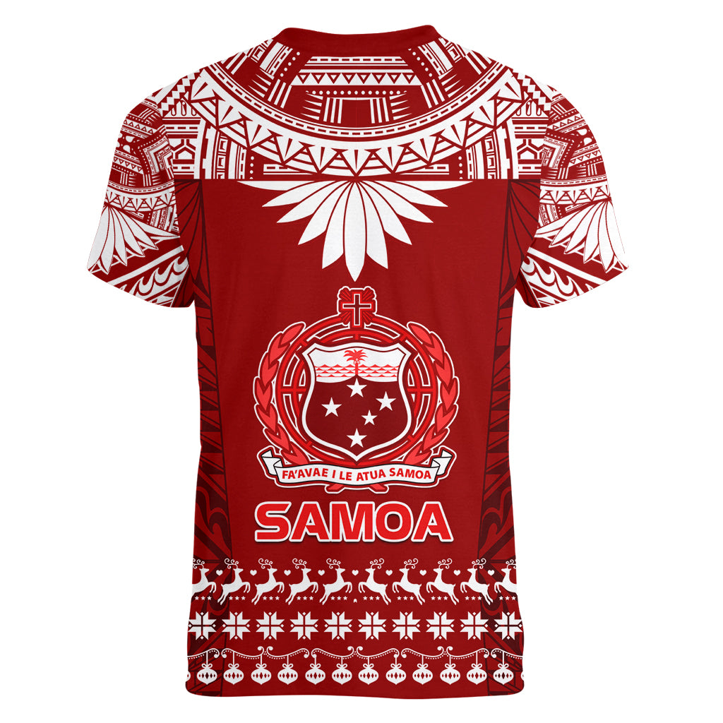 Toa Samoa Christmas Women V Neck T Shirt Samoa Siva Tau Manuia Le Kerisimasi Red Vibe - Wonder Print Shop