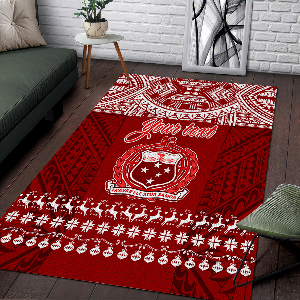 Personalised Toa Samoa Christmas Area Rug Samoa Siva Tau Manuia Le Kerisimasi Red Vibe LT9 - Wonder Print Shop