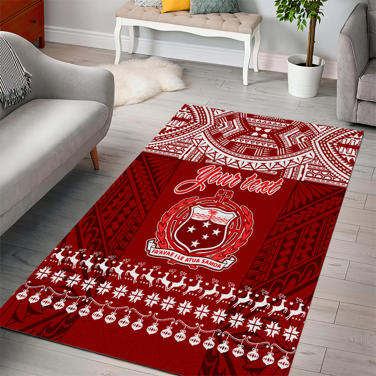 Personalised Toa Samoa Christmas Area Rug Samoa Siva Tau Manuia Le Kerisimasi Red Vibe LT9 - Wonder Print Shop