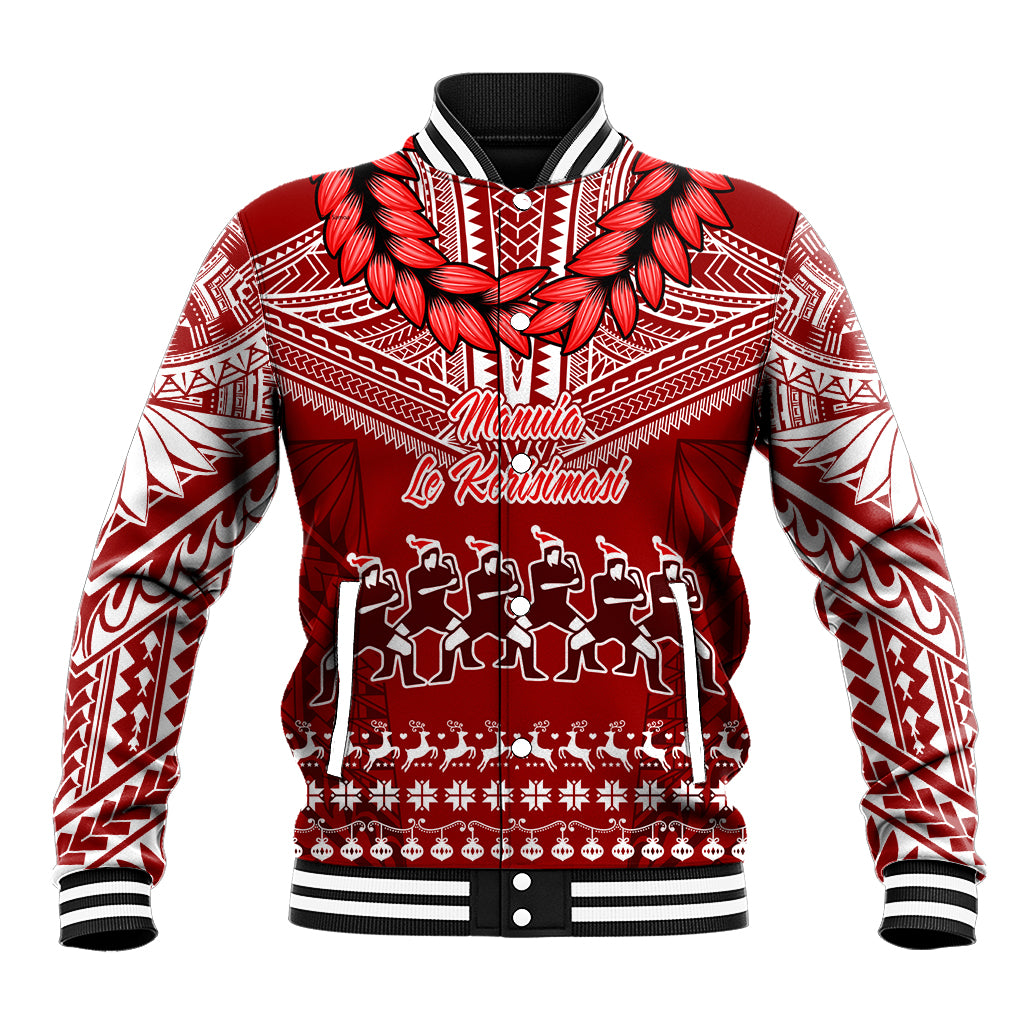 Personalised Toa Samoa Christmas Baseball Jacket Samoa Siva Tau Manuia Le Kerisimasi Red Vibe LT9 - Wonder Print Shop