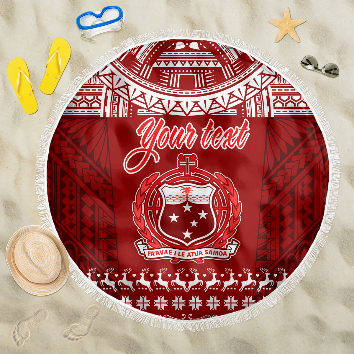 Personalised Toa Samoa Christmas Beach Blanket Samoa Siva Tau Manuia Le Kerisimasi Red Vibe LT9 - Wonder Print Shop