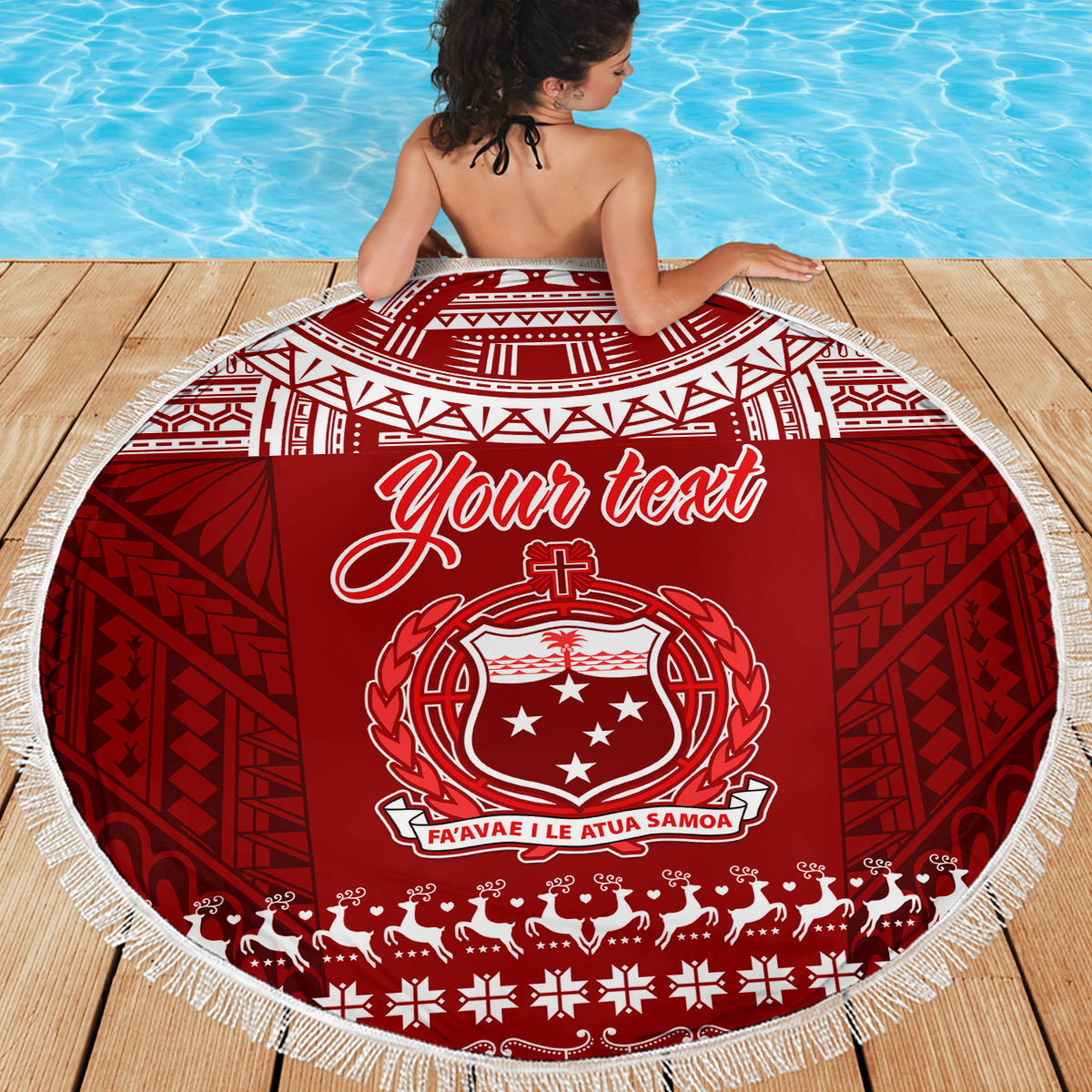 Personalised Toa Samoa Christmas Beach Blanket Samoa Siva Tau Manuia Le Kerisimasi Red Vibe LT9 - Wonder Print Shop