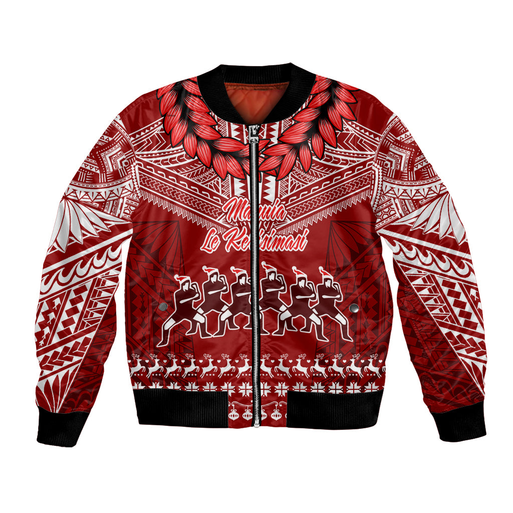 Personalised Toa Samoa Christmas Bomber Jacket Samoa Siva Tau Manuia Le Kerisimasi Red Vibe LT9 - Wonder Print Shop