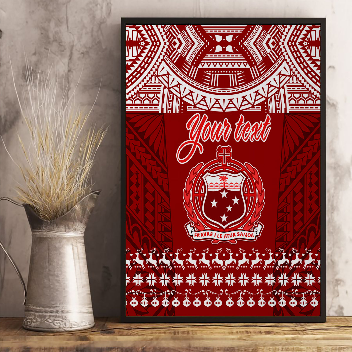 Personalised Toa Samoa Christmas Canvas Wall Art Samoa Siva Tau Manuia Le Kerisimasi Red Vibe LT9 - Wonder Print Shop