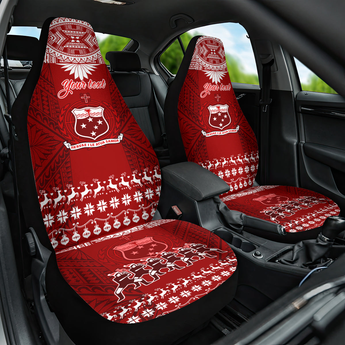 Personalised Toa Samoa Christmas Car Seat Cover Samoa Siva Tau Manuia Le Kerisimasi Red Vibe LT9 - Wonder Print Shop