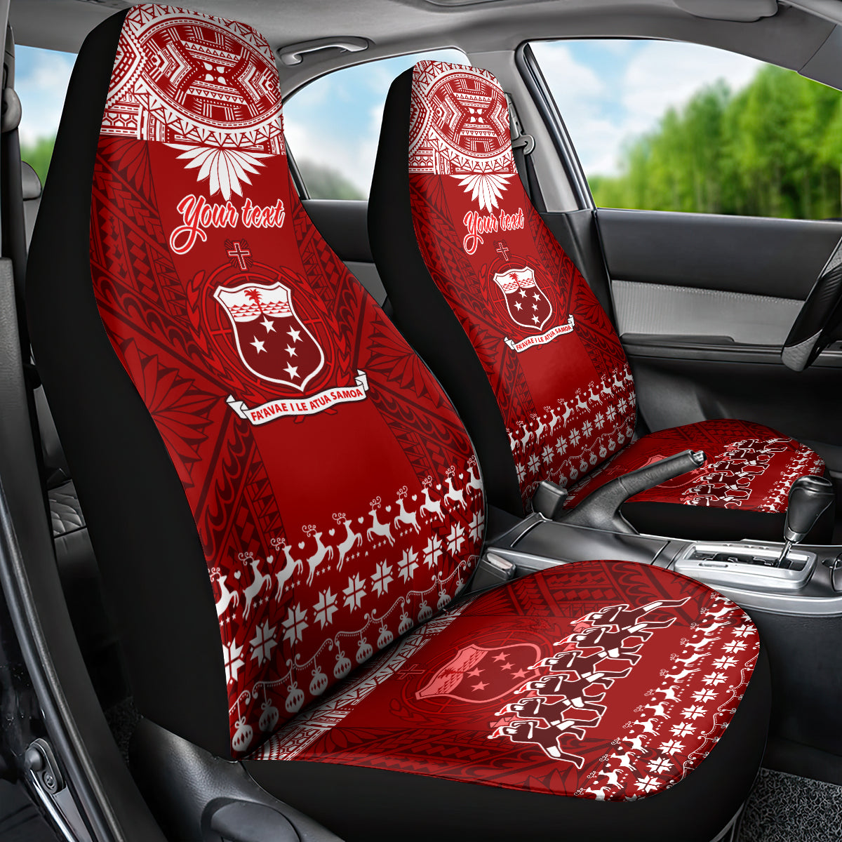 Personalised Toa Samoa Christmas Car Seat Cover Samoa Siva Tau Manuia Le Kerisimasi Red Vibe LT9 - Wonder Print Shop
