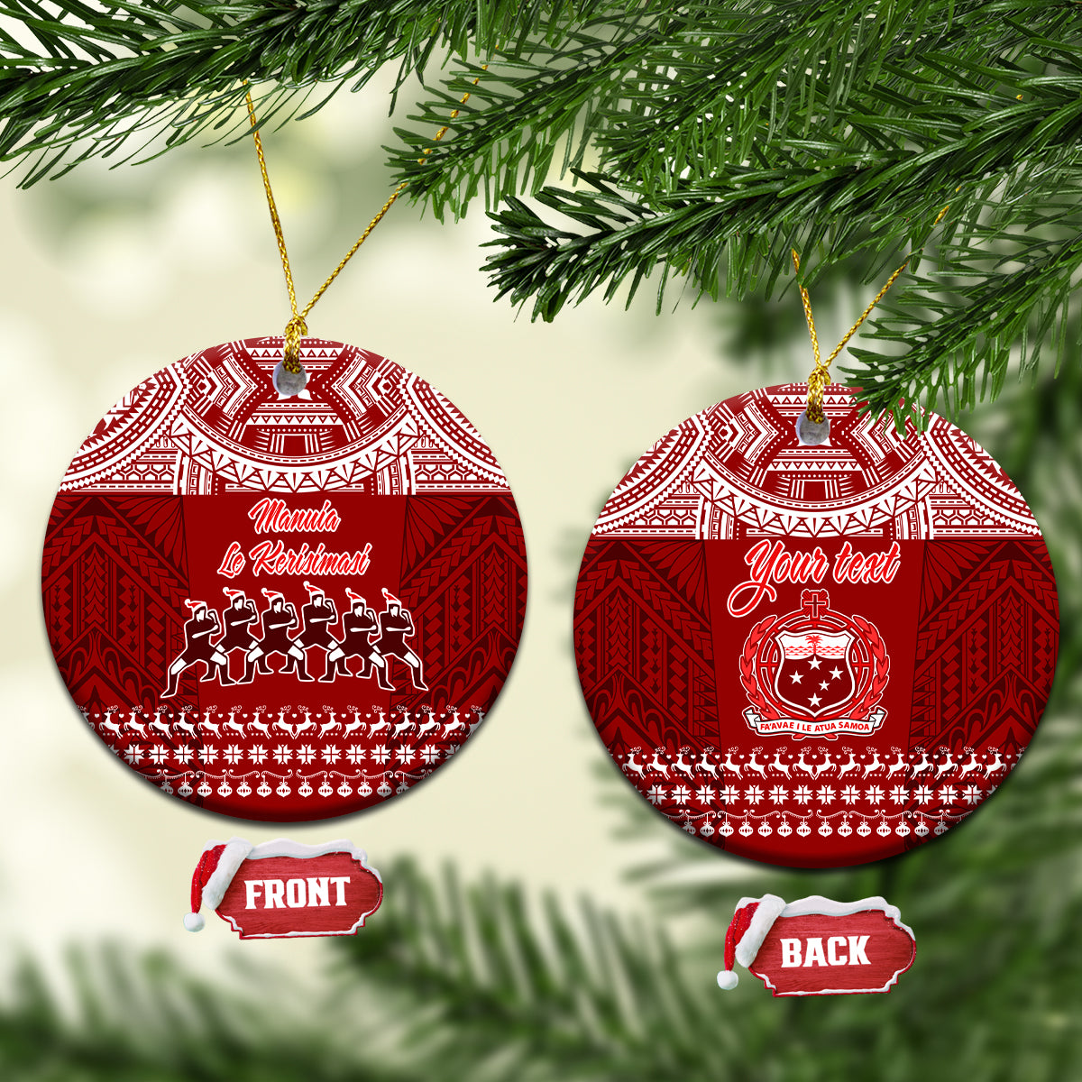 Personalised Toa Samoa Christmas Ceramic Ornament Samoa Siva Tau Manuia Le Kerisimasi Red Vibe LT9 - Wonder Print Shop