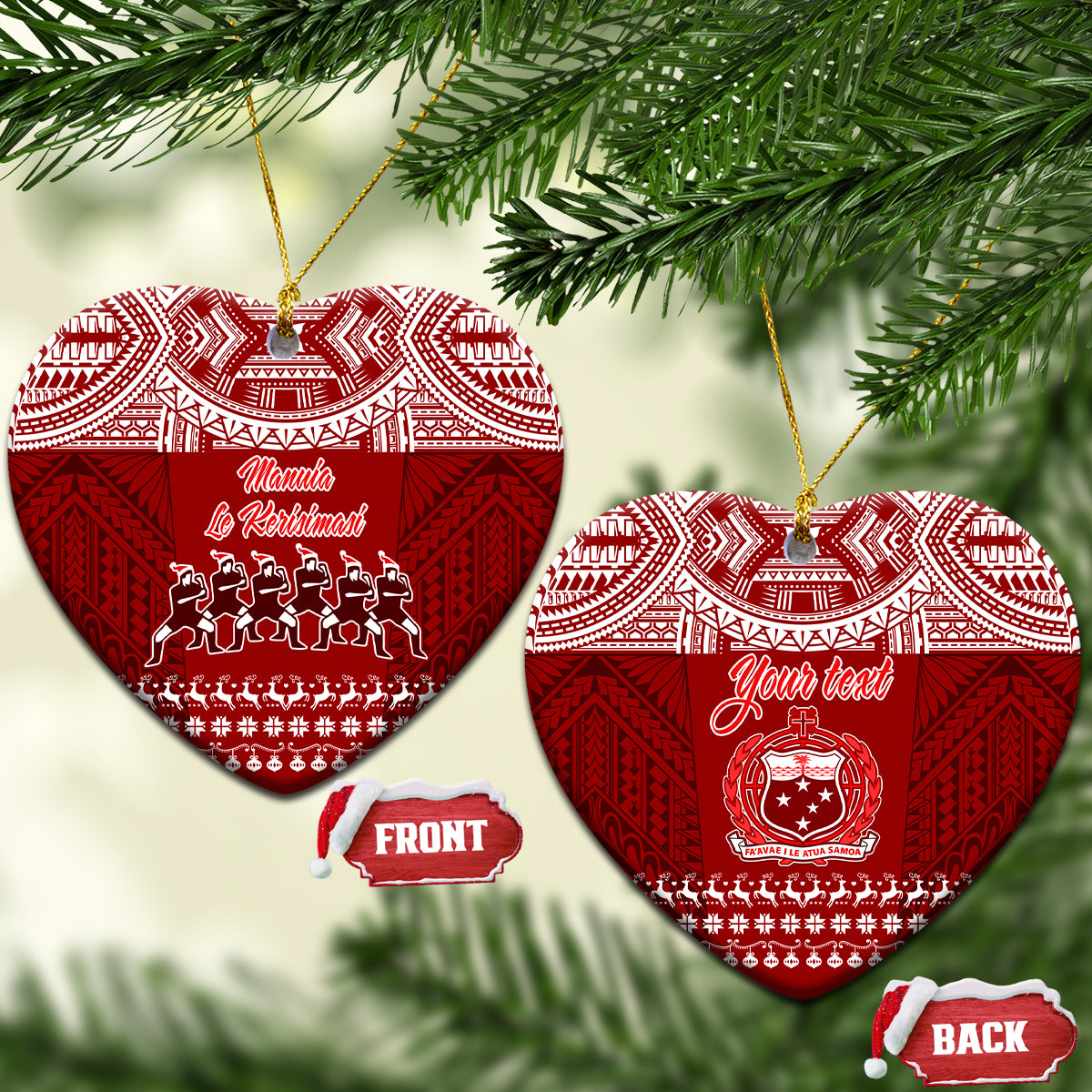 Personalised Toa Samoa Christmas Ceramic Ornament Samoa Siva Tau Manuia Le Kerisimasi Red Vibe LT9 - Wonder Print Shop