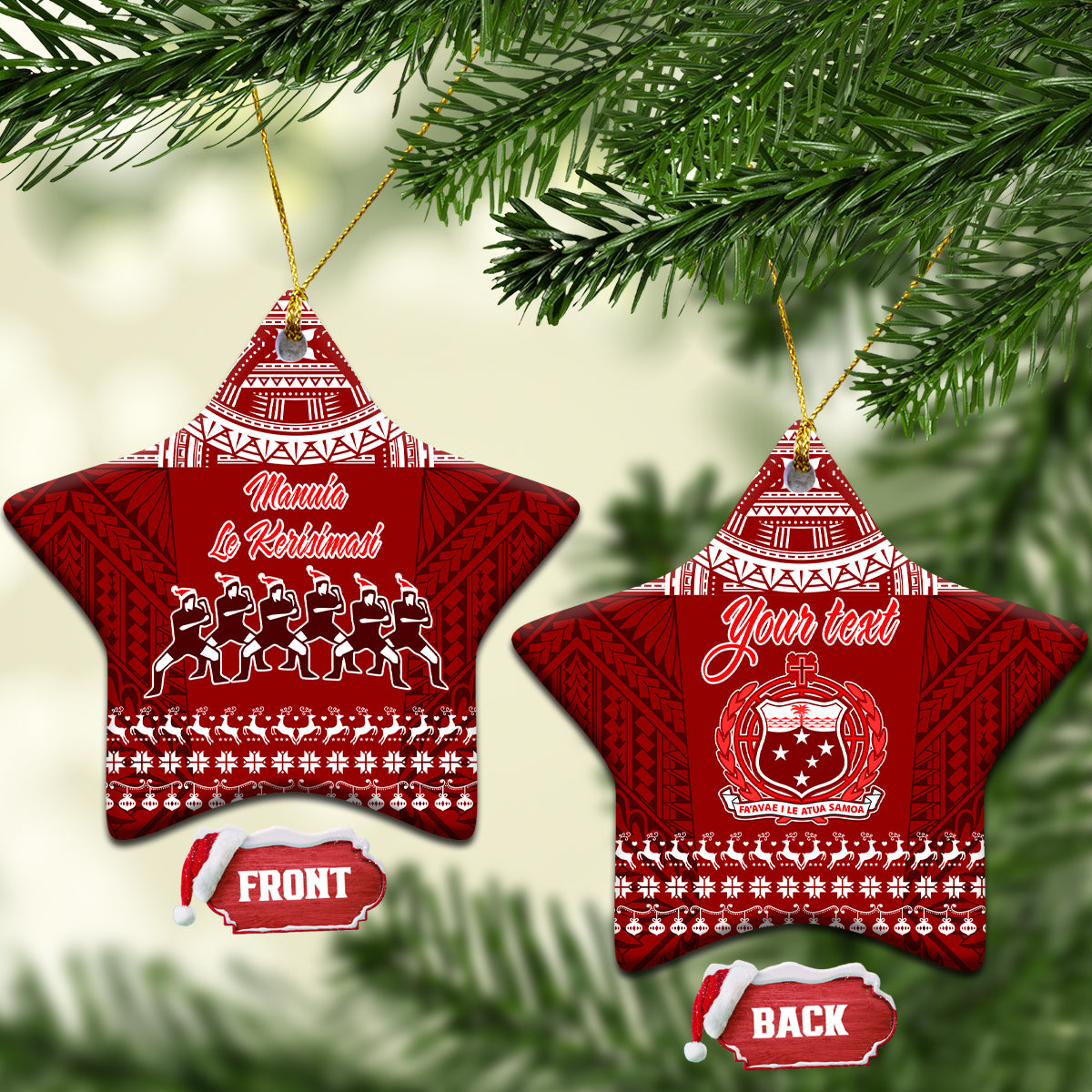 Personalised Toa Samoa Christmas Ceramic Ornament Samoa Siva Tau Manuia Le Kerisimasi Red Vibe LT9 - Wonder Print Shop