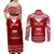 Personalised Toa Samoa Christmas Couples Matching Off Shoulder Maxi Dress and Long Sleeve Button Shirt Samoa Siva Tau Manuia Le Kerisimasi Red Vibe LT9 - Wonder Print Shop