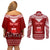 Personalised Toa Samoa Christmas Couples Matching Off Shoulder Short Dress and Long Sleeve Button Shirt Samoa Siva Tau Manuia Le Kerisimasi Red Vibe LT9 - Wonder Print Shop