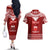 Personalised Toa Samoa Christmas Couples Matching Off The Shoulder Long Sleeve Dress and Hawaiian Shirt Samoa Siva Tau Manuia Le Kerisimasi Red Vibe LT9 - Wonder Print Shop