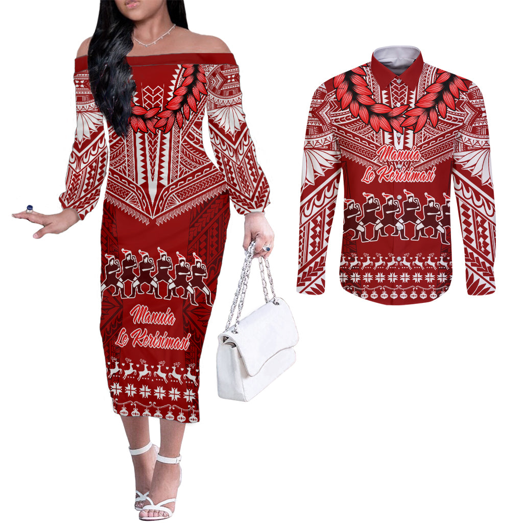 personalised-toa-samoa-christmas-couples-matching-off-the-shoulder-long-sleeve-dress-and-long-sleeve-button-shirt-samoa-siva-tau-manuia-le-kerisimasi-red-vibe