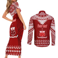 Personalised Toa Samoa Christmas Couples Matching Short Sleeve Bodycon Dress and Long Sleeve Button Shirt Samoa Siva Tau Manuia Le Kerisimasi Red Vibe LT9 - Wonder Print Shop