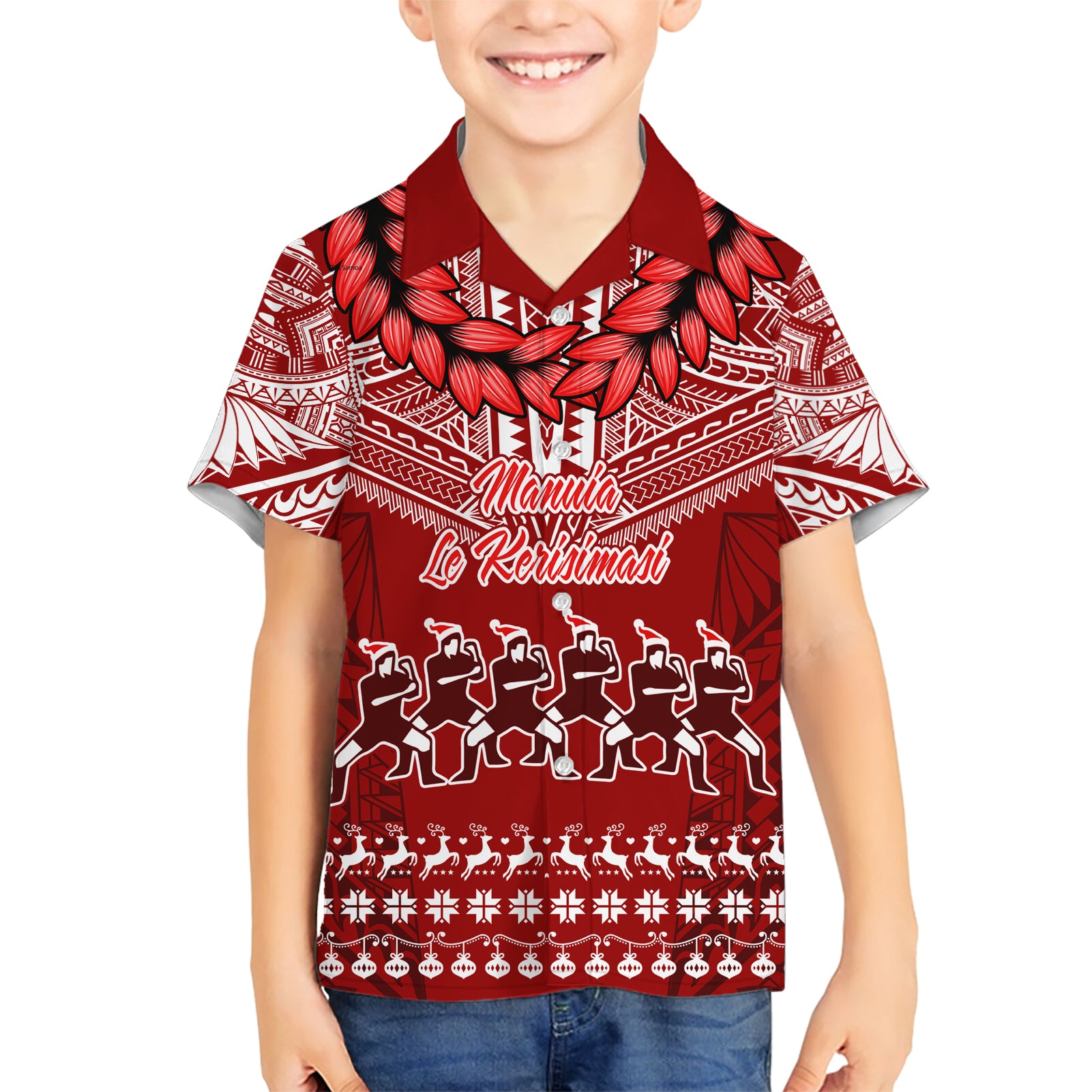 Personalised Toa Samoa Christmas Kid Hawaiian Shirt Samoa Siva Tau Manuia Le Kerisimasi Red Vibe - Wonder Print Shop