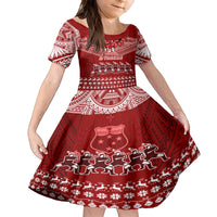 Personalised Toa Samoa Christmas Kid Short Sleeve Dress Samoa Siva Tau Manuia Le Kerisimasi Red Vibe - Wonder Print Shop