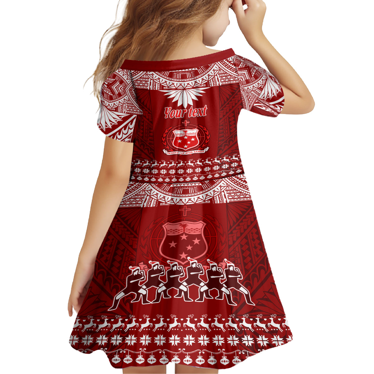 Personalised Toa Samoa Christmas Kid Short Sleeve Dress Samoa Siva Tau Manuia Le Kerisimasi Red Vibe - Wonder Print Shop