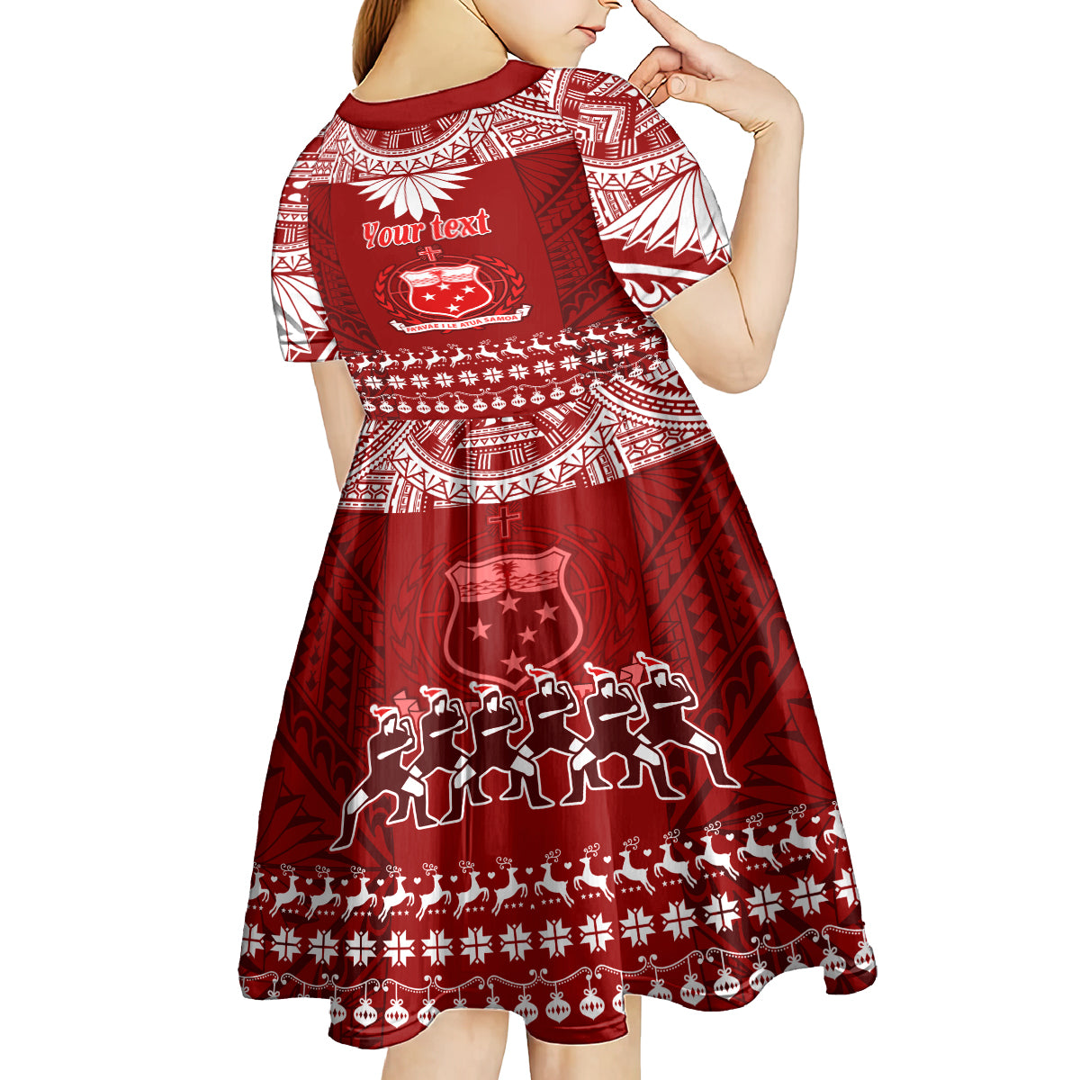 Personalised Toa Samoa Christmas Kid Short Sleeve Dress Samoa Siva Tau Manuia Le Kerisimasi Red Vibe - Wonder Print Shop