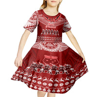 Personalised Toa Samoa Christmas Kid Short Sleeve Dress Samoa Siva Tau Manuia Le Kerisimasi Red Vibe - Wonder Print Shop