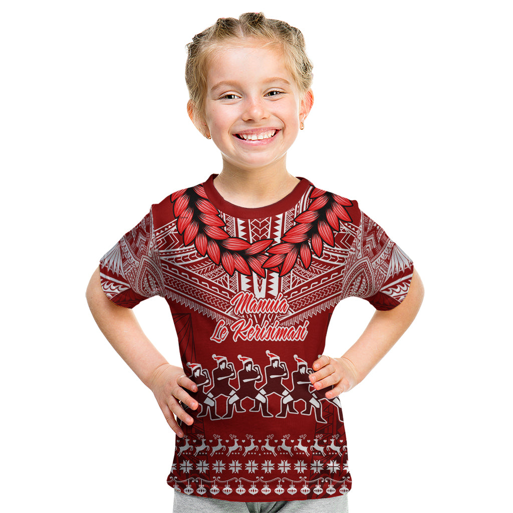 Personalised Toa Samoa Christmas Kid T Shirt Samoa Siva Tau Manuia Le Kerisimasi Red Vibe - Wonder Print Shop