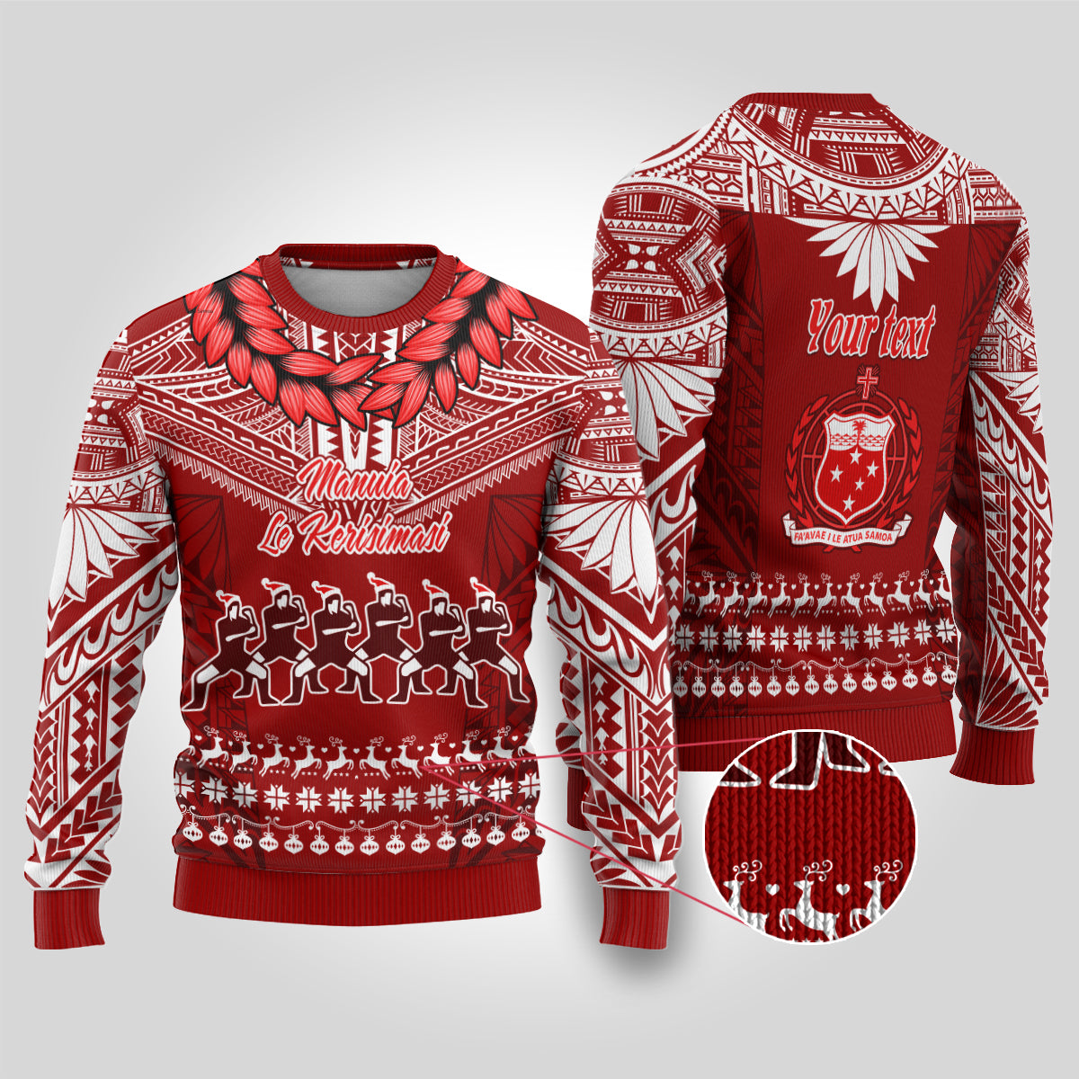 Personalised Toa Samoa Christmas Ugly Christmas Sweater Samoa Siva Tau Manuia Le Kerisimasi Red Vibe - Wonder Print Shop