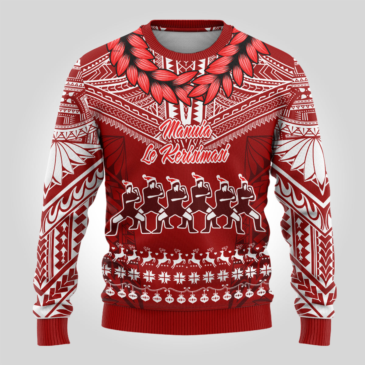 Personalised Toa Samoa Christmas Ugly Christmas Sweater Samoa Siva Tau Manuia Le Kerisimasi Red Vibe - Wonder Print Shop