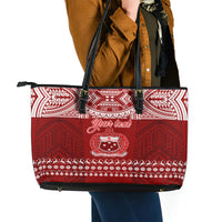 Personalised Toa Samoa Christmas Leather Tote Bag Samoa Siva Tau Manuia Le Kerisimasi Red Vibe - Wonder Print Shop