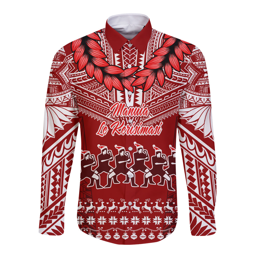 Personalised Toa Samoa Christmas Long Sleeve Button Shirt Samoa Siva Tau Manuia Le Kerisimasi Red Vibe - Wonder Print Shop