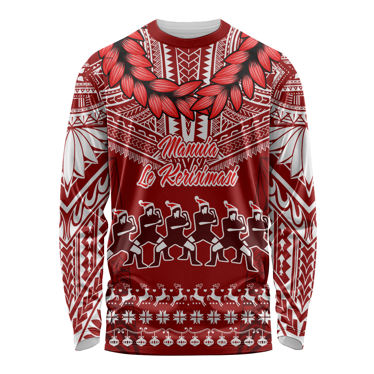 Personalised Toa Samoa Christmas Long Sleeve Shirt Samoa Siva Tau Manuia Le Kerisimasi Red Vibe - Wonder Print Shop