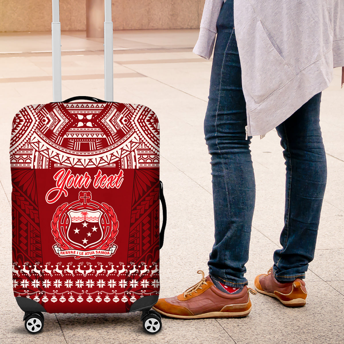 Personalised Toa Samoa Christmas Luggage Cover Samoa Siva Tau Manuia Le Kerisimasi Red Vibe - Wonder Print Shop