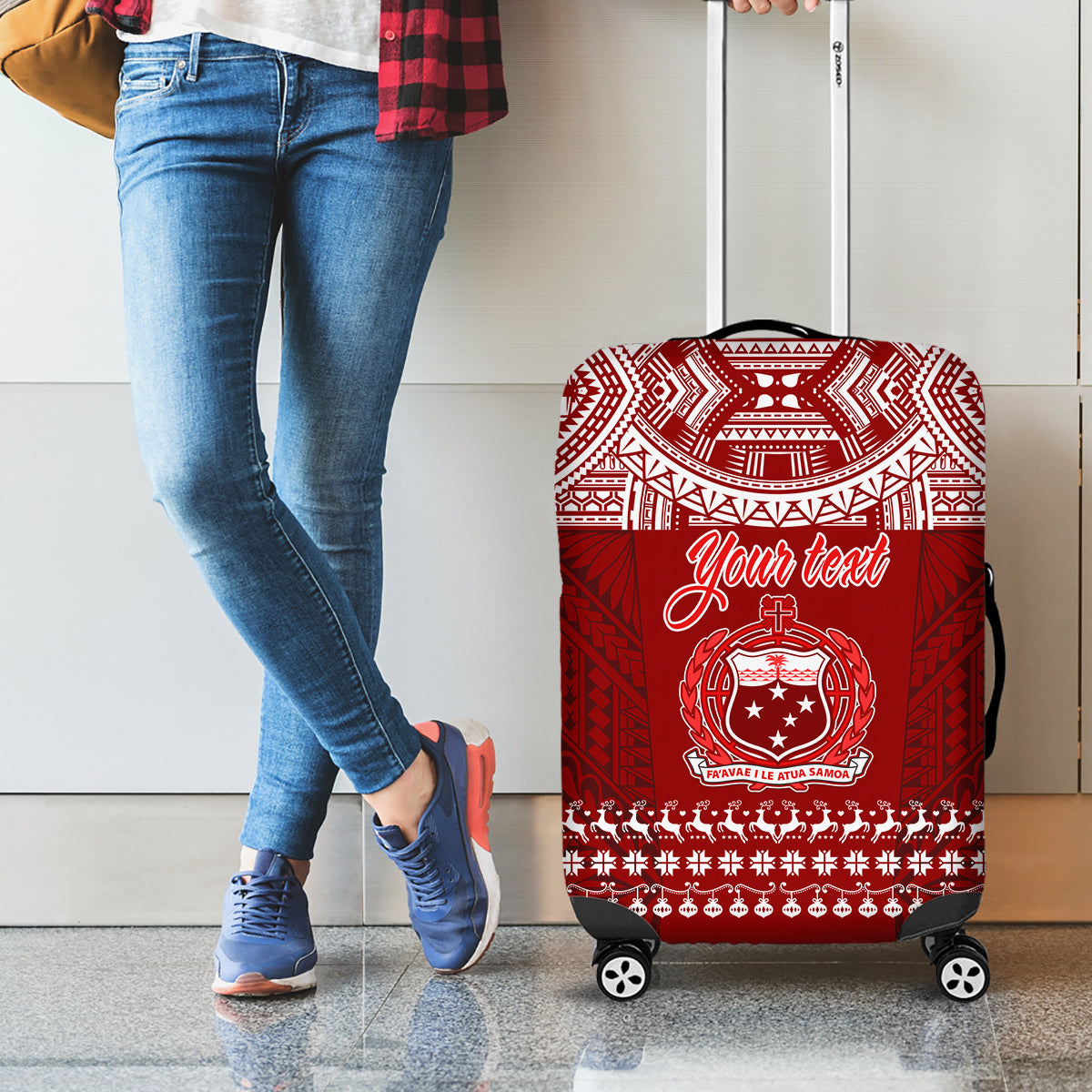 Personalised Toa Samoa Christmas Luggage Cover Samoa Siva Tau Manuia Le Kerisimasi Red Vibe - Wonder Print Shop