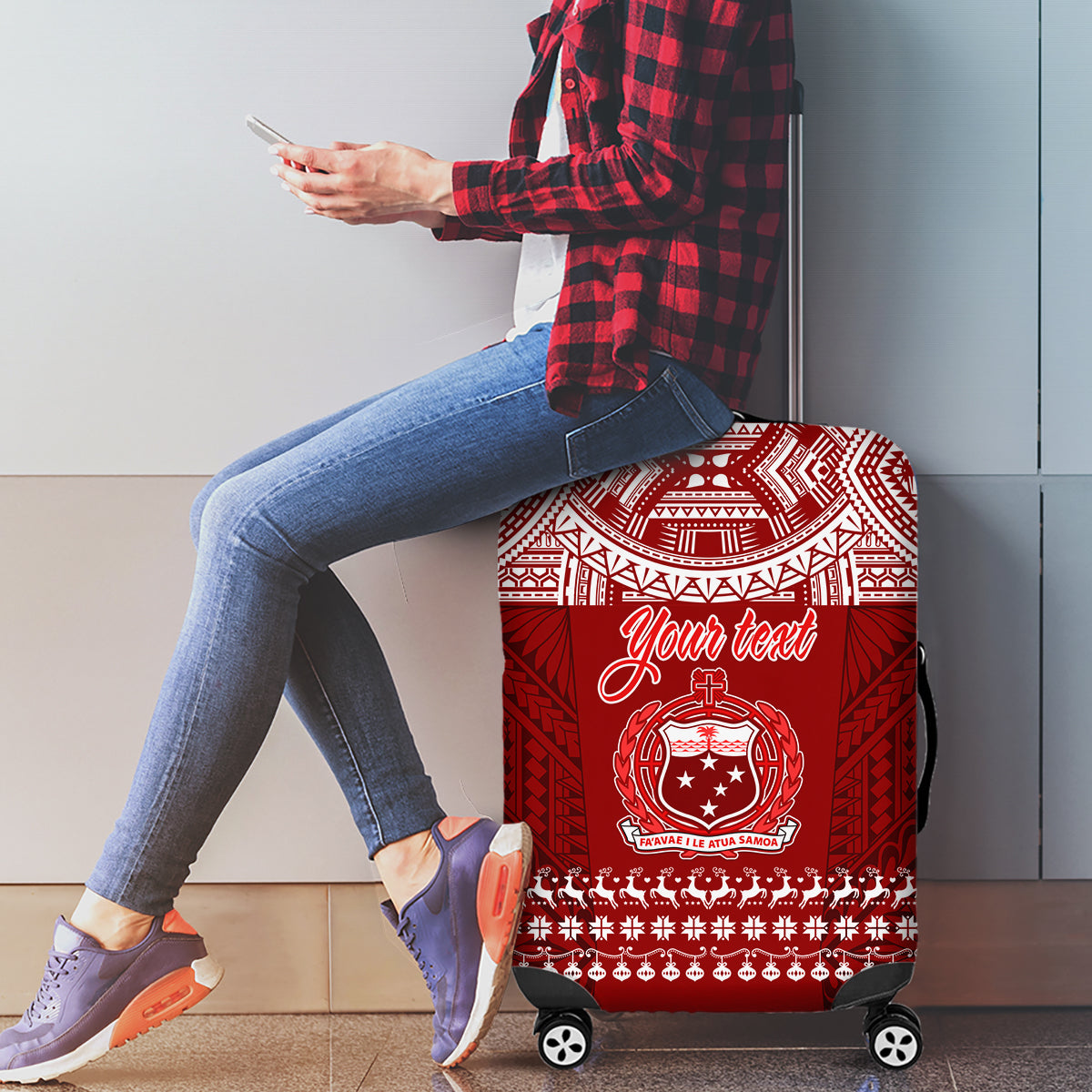 Personalised Toa Samoa Christmas Luggage Cover Samoa Siva Tau Manuia Le Kerisimasi Red Vibe - Wonder Print Shop