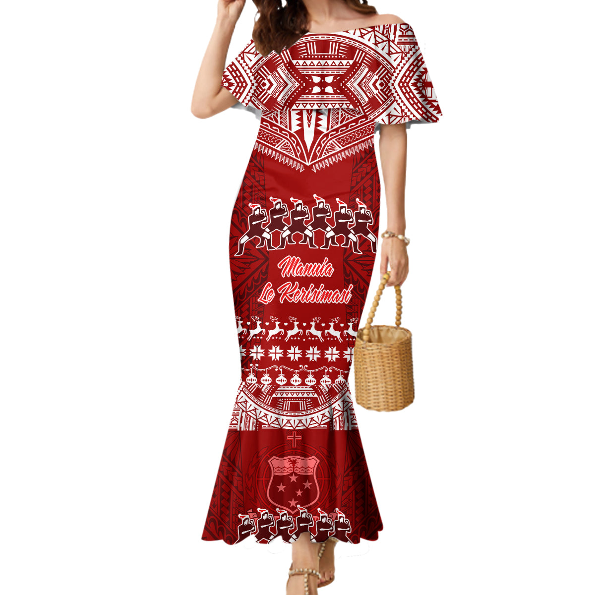 Personalised Toa Samoa Christmas Mermaid Dress Samoa Siva Tau Manuia Le Kerisimasi Red Vibe - Wonder Print Shop