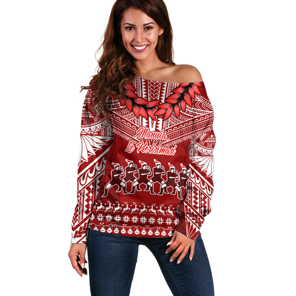 Personalised Toa Samoa Christmas Off Shoulder Sweater Samoa Siva Tau Manuia Le Kerisimasi Red Vibe - Wonder Print Shop