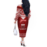 Personalised Toa Samoa Christmas Off The Shoulder Long Sleeve Dress Samoa Siva Tau Manuia Le Kerisimasi Red Vibe - Wonder Print Shop