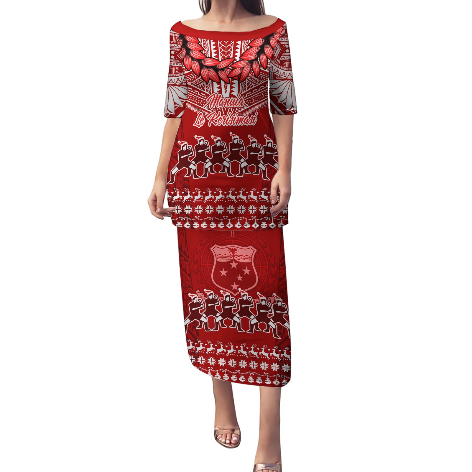 Personalised Toa Samoa Christmas Puletasi Samoa Siva Tau Manuia Le Kerisimasi Red Vibe - Wonder Print Shop