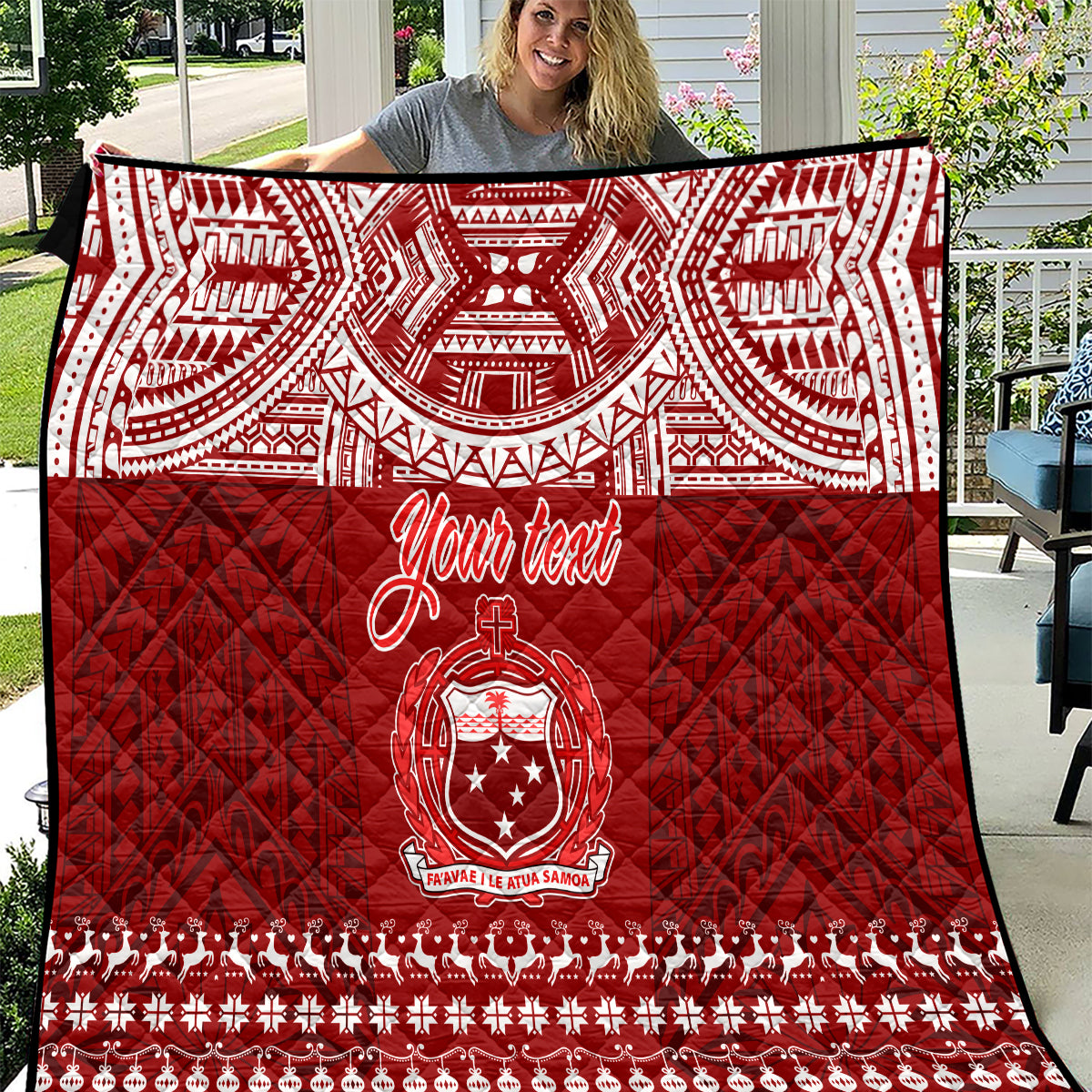 Personalised Toa Samoa Christmas Quilt Samoa Siva Tau Manuia Le Kerisimasi Red Vibe - Wonder Print Shop