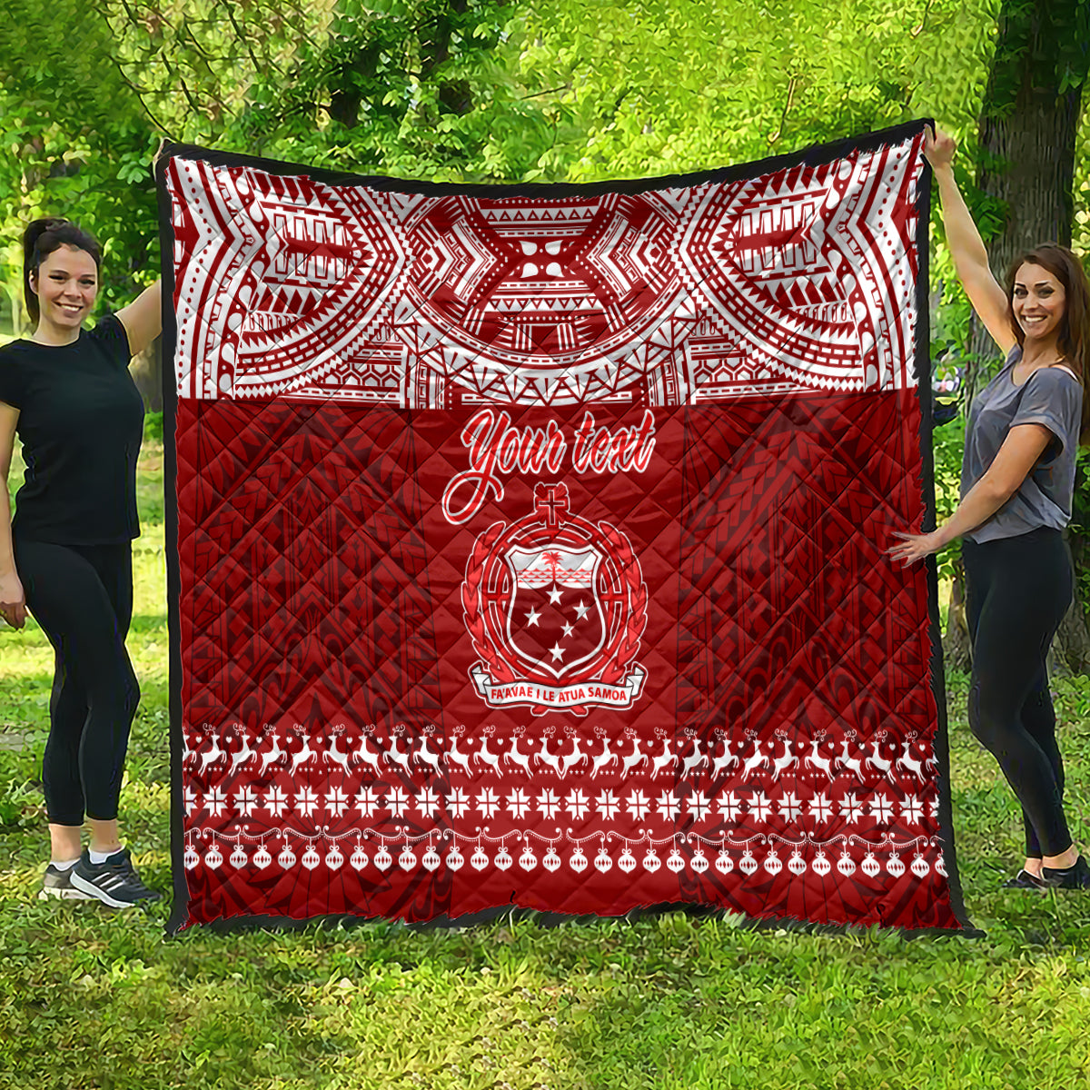 Personalised Toa Samoa Christmas Quilt Samoa Siva Tau Manuia Le Kerisimasi Red Vibe - Wonder Print Shop