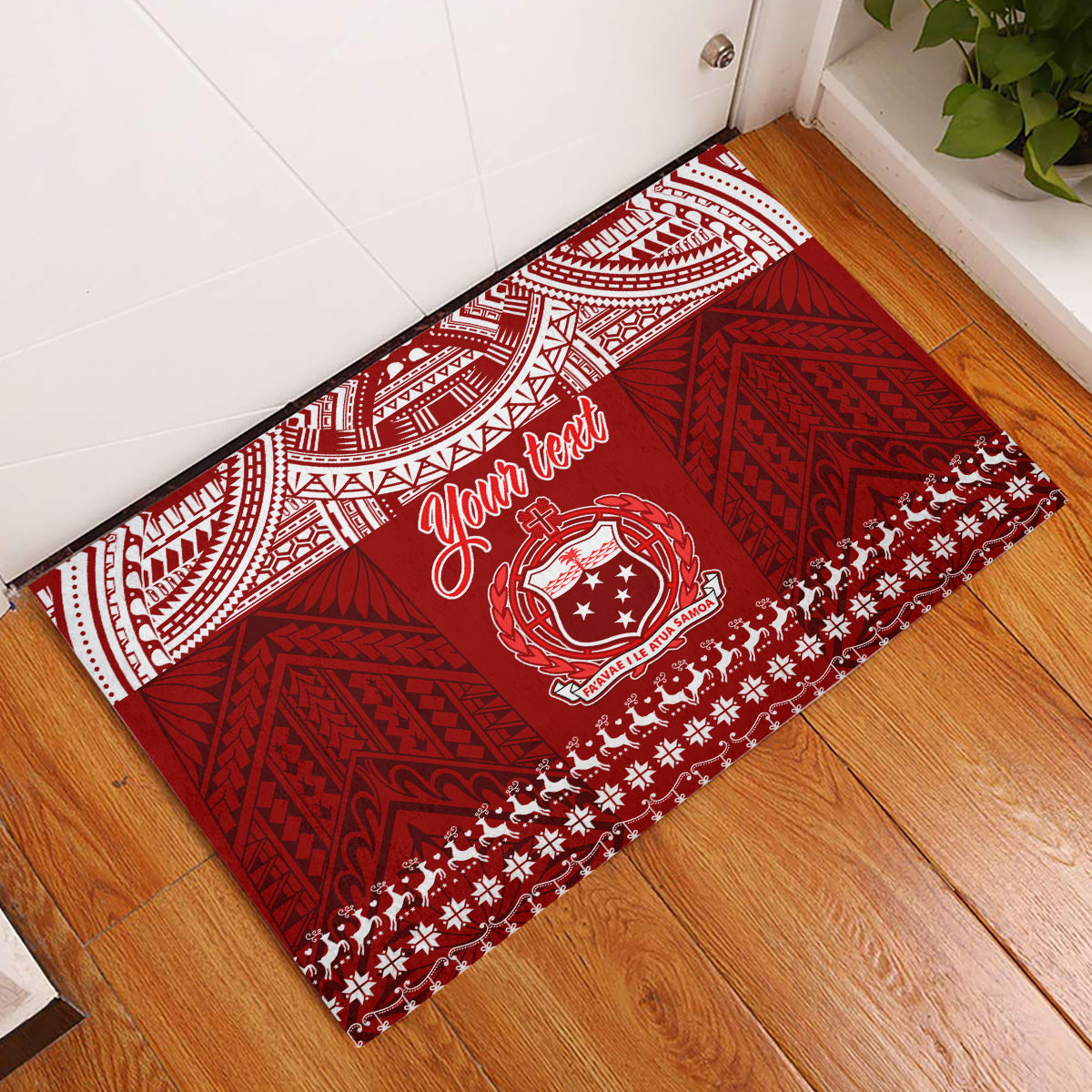 Personalised Toa Samoa Christmas Rubber Doormat Samoa Siva Tau Manuia Le Kerisimasi Red Vibe - Wonder Print Shop