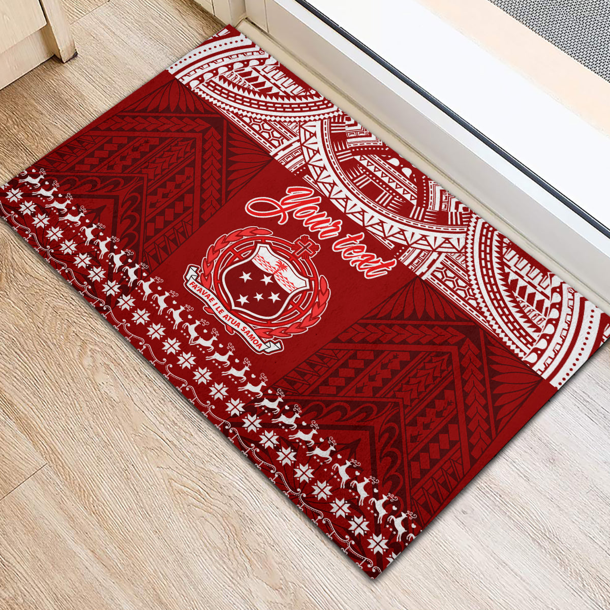 Personalised Toa Samoa Christmas Rubber Doormat Samoa Siva Tau Manuia Le Kerisimasi Red Vibe - Wonder Print Shop
