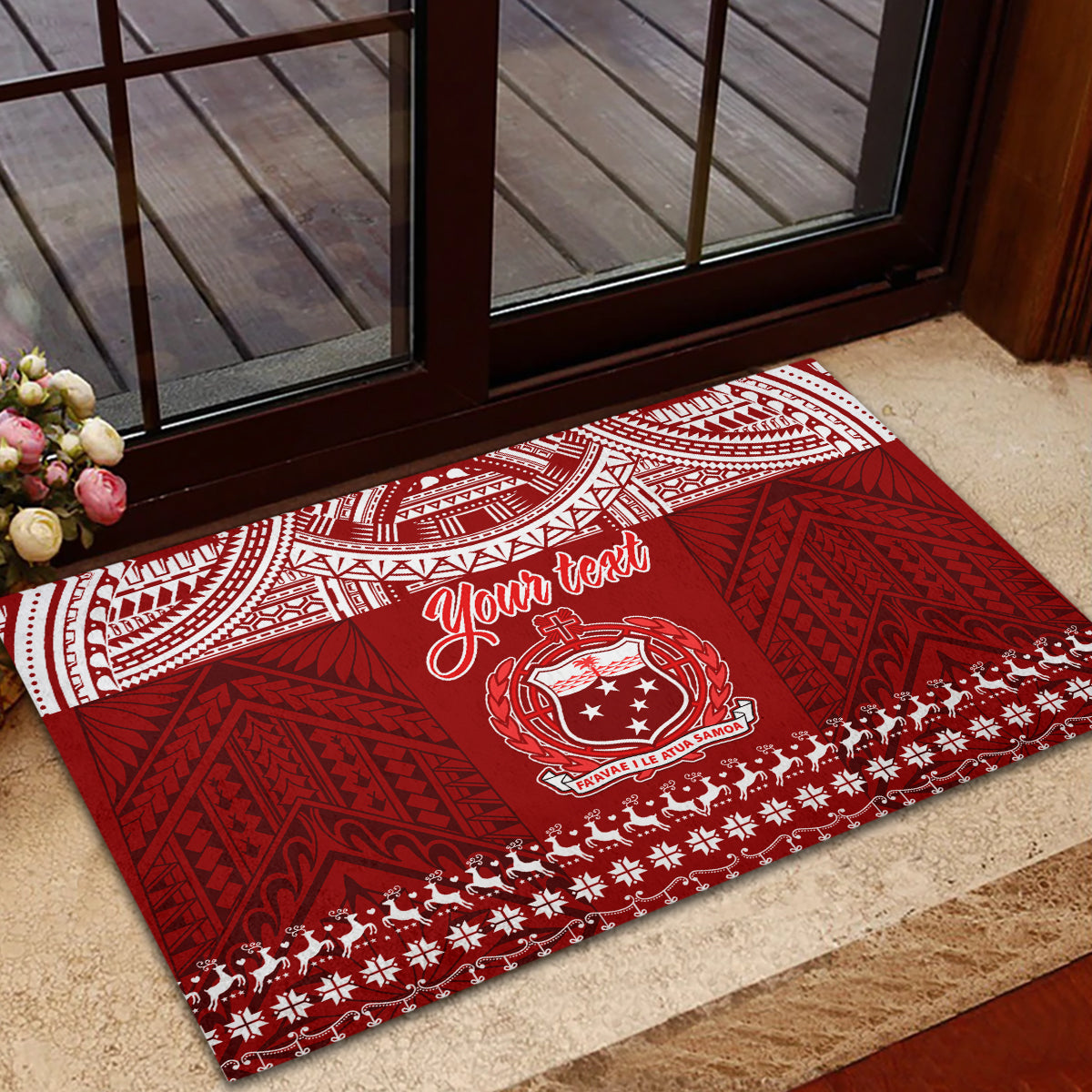 Personalised Toa Samoa Christmas Rubber Doormat Samoa Siva Tau Manuia Le Kerisimasi Red Vibe - Wonder Print Shop