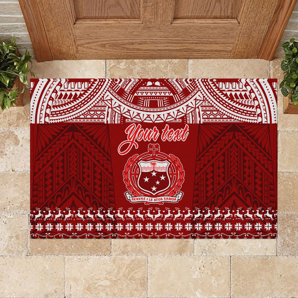 Personalised Toa Samoa Christmas Rubber Doormat Samoa Siva Tau Manuia Le Kerisimasi Red Vibe - Wonder Print Shop