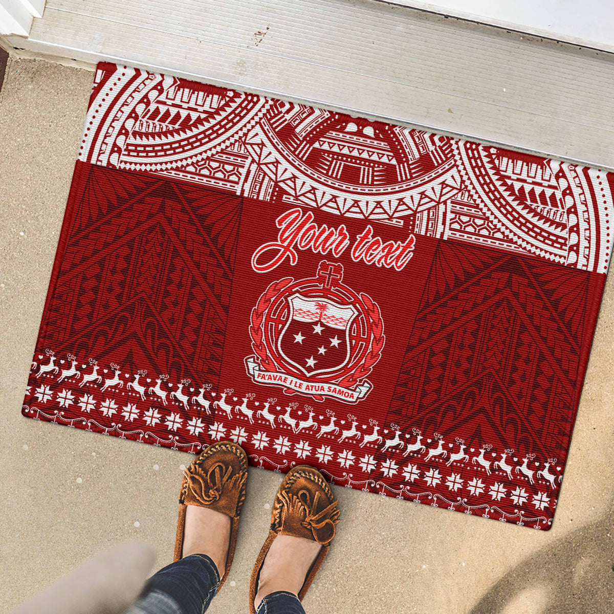 Personalised Toa Samoa Christmas Rubber Doormat Samoa Siva Tau Manuia Le Kerisimasi Red Vibe - Wonder Print Shop